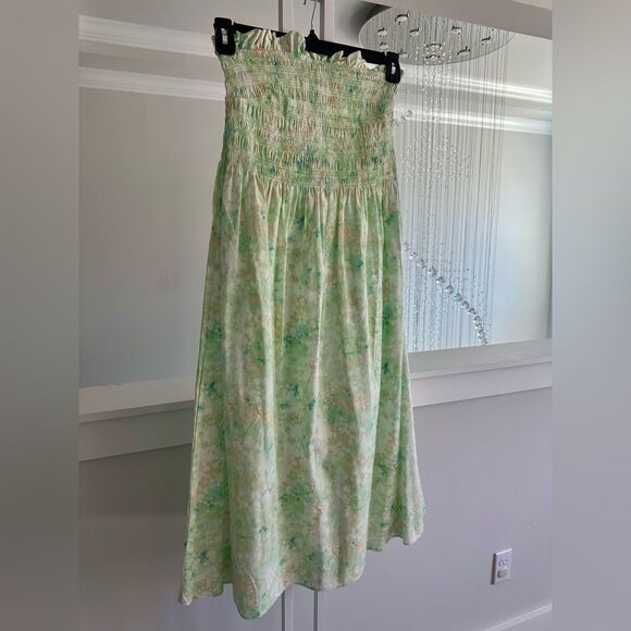 H&M Elegant Green Smocked Bodice Strapless Dress - Picture 14 of 14